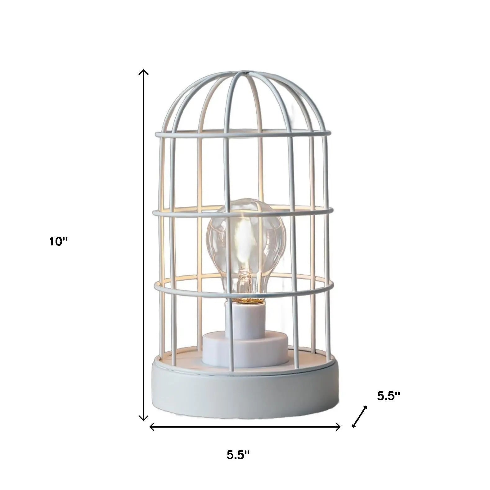 10" White Battery Operated Lamp With Cage Cylinder Shade - GreatEagleInc