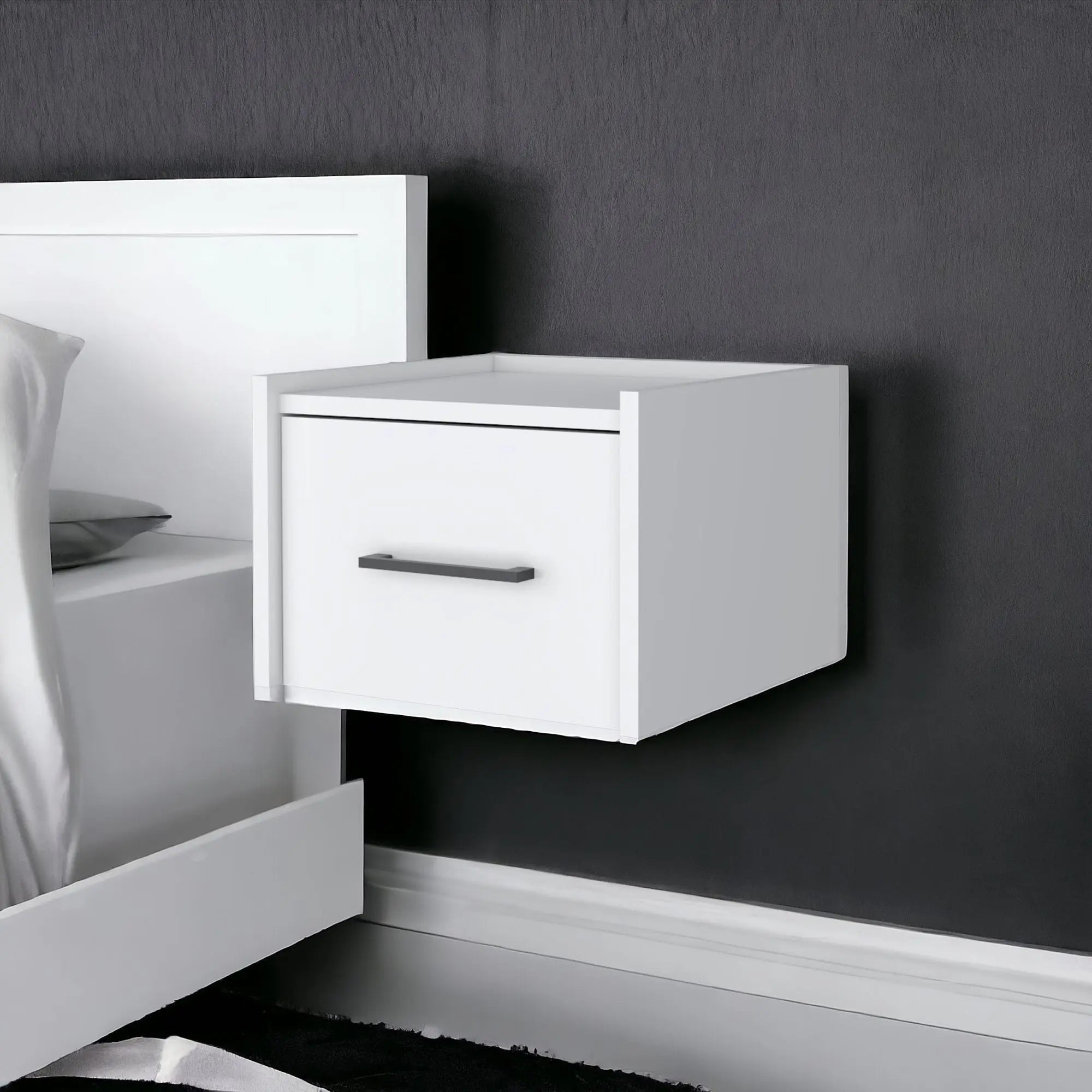 10" White Wood One Drawer Floating Nightstand Homeroots Bed & Bath