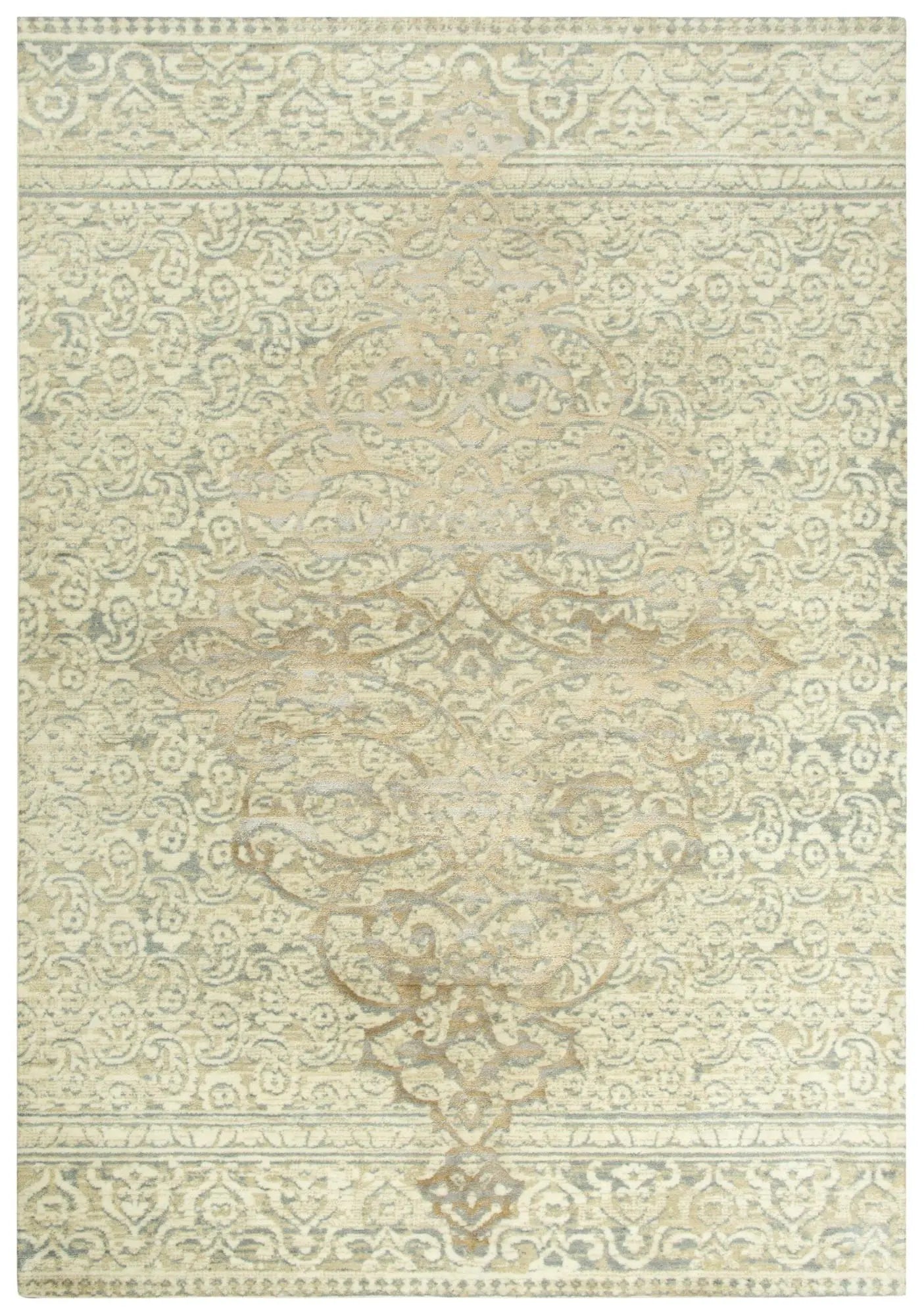 10' X 13' Beige And Natural New Zealand Lambs Wool Medallion Hand Carved Handmade Area Rug Homeroots Home Decor