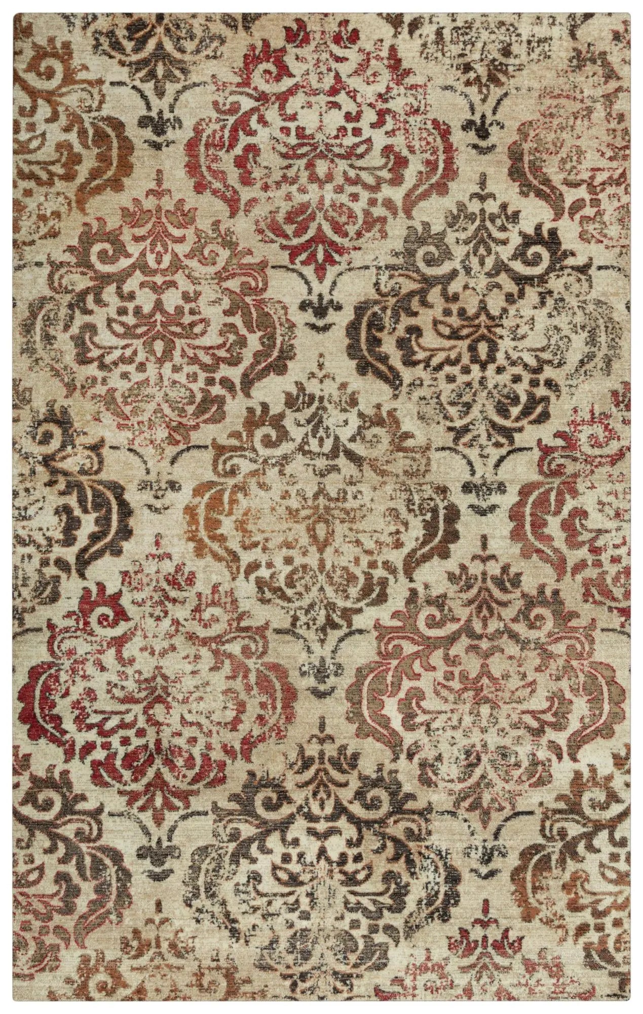 10' X 13' Beige Brown Rust And Red New Zealand Lambs Wool Damask Hand Carved Handmade Area Rug Homeroots Home Decor