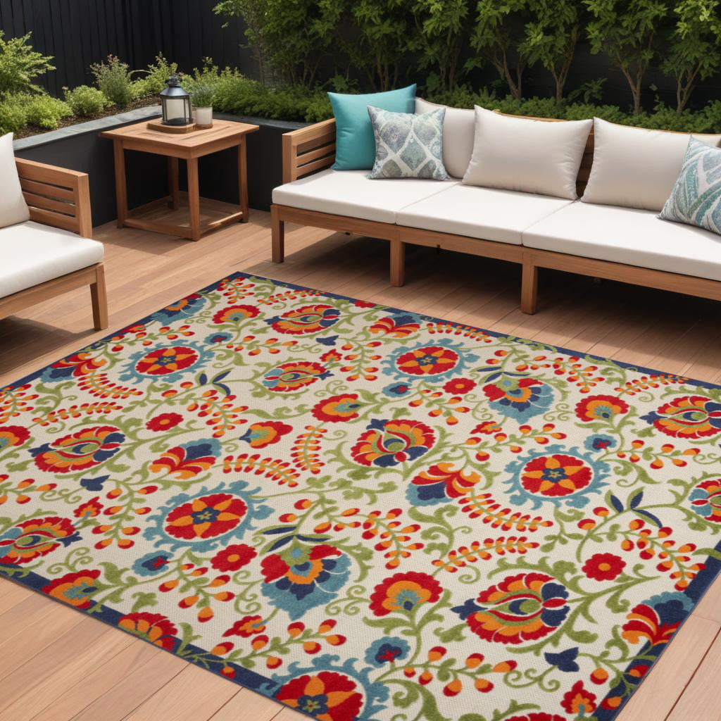10' X 13' Blue And Beige Indoor Outdoor Area Rug - GreatEagleInc