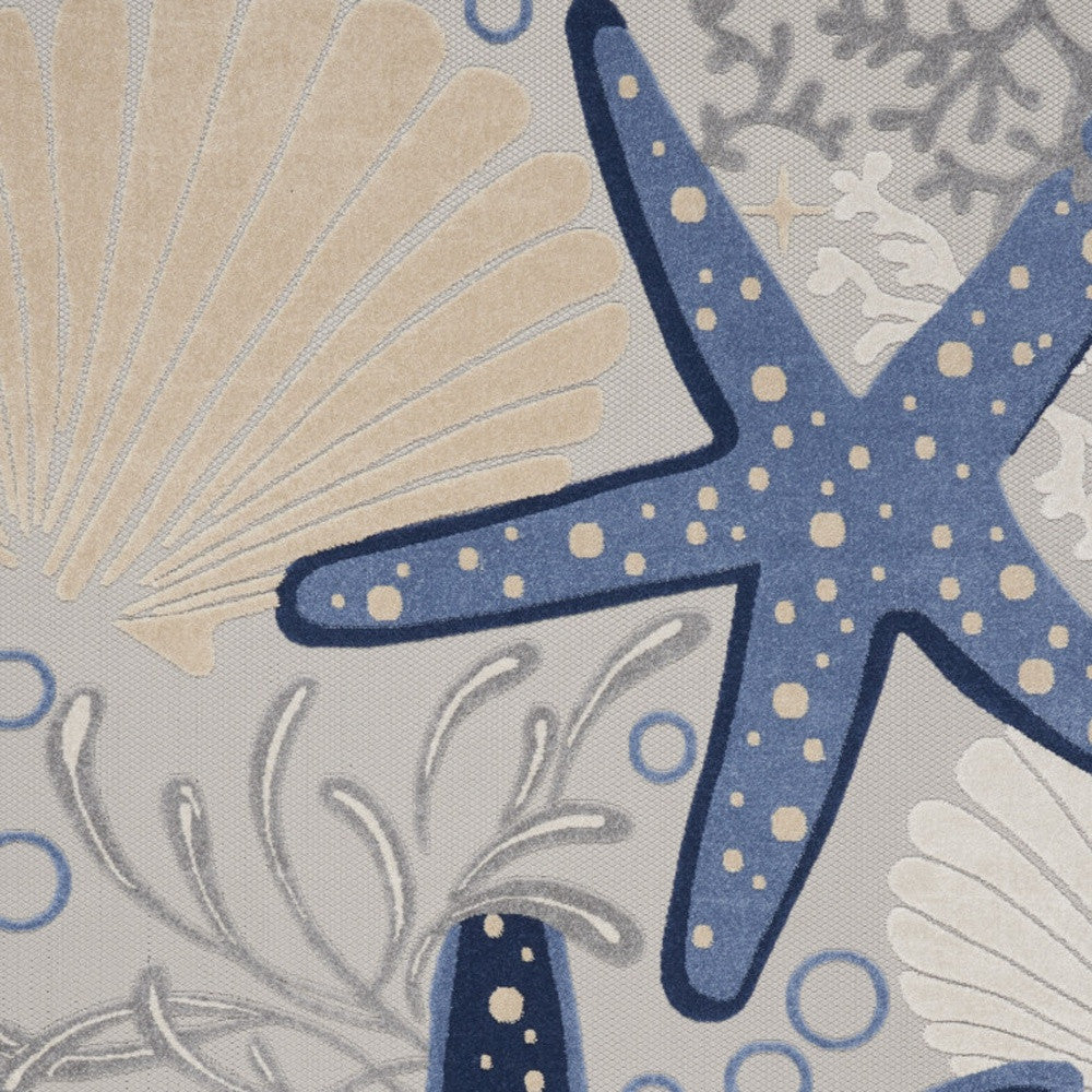 10' X 13' Blue And Gray Starfish Indoor Outdoor Area Rug - GreatEagleInc