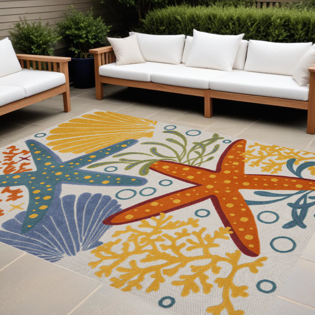 10' X 13' Blue And Yellow Indoor Outdoor Area Rug - GreatEagleInc