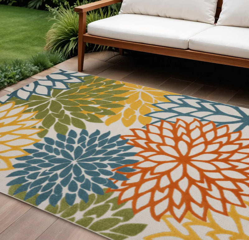 10' X 13' Blue And Yellow Indoor Outdoor Area Rug - GreatEagleInc