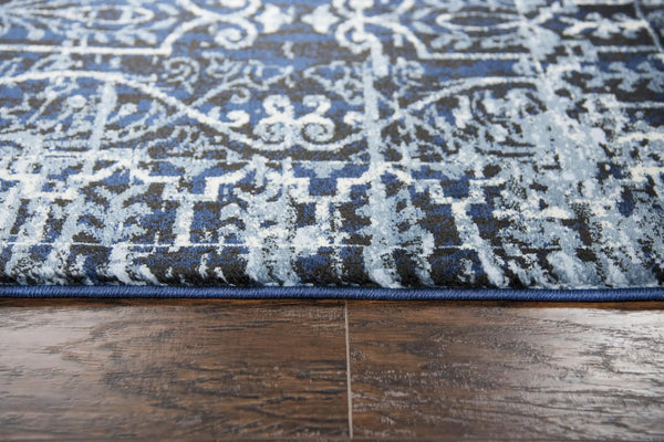 10' X 13' Blue Ivory Light Blue And Black Trellis Area Rug Homeroots Home Decor