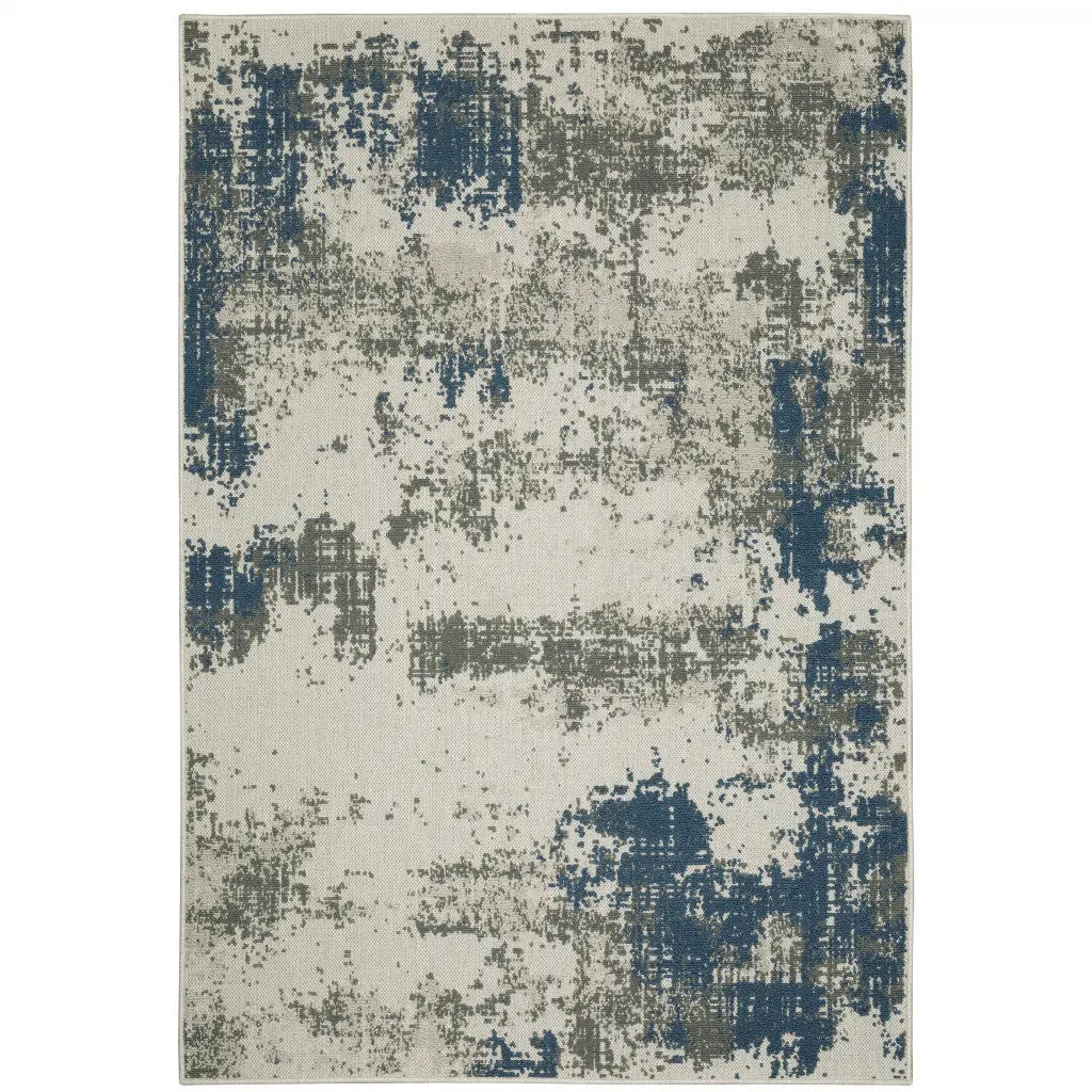 10' X 13' Blue and Beige Abstract Stain Resistant Indoor Outdoor Area Rug Homeroots Outdoor