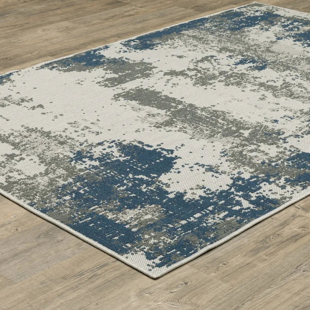 10' X 13' Blue and Beige Abstract Stain Resistant Indoor Outdoor Area Rug Homeroots Outdoor