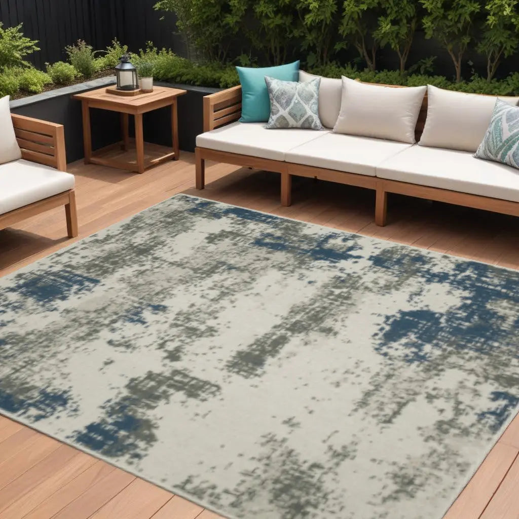 10' X 13' Blue and Beige Abstract Stain Resistant Indoor Outdoor Area Rug Homeroots Outdoor