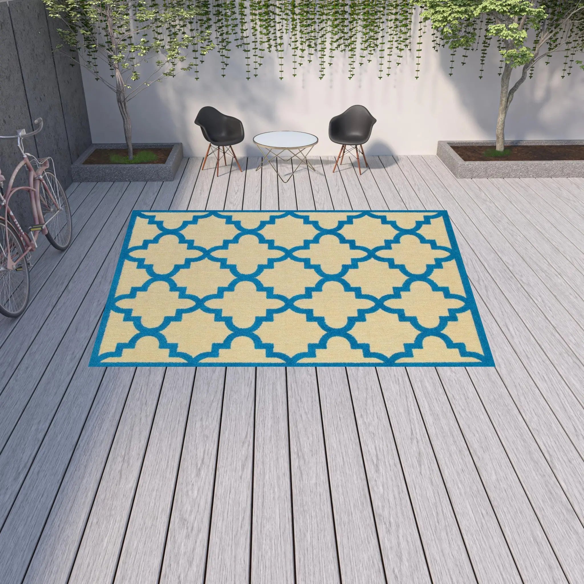 10' X 13' Blue and Beige Geometric Stain Resistant Indoor Outdoor Area Rug Homeroots Outdoor