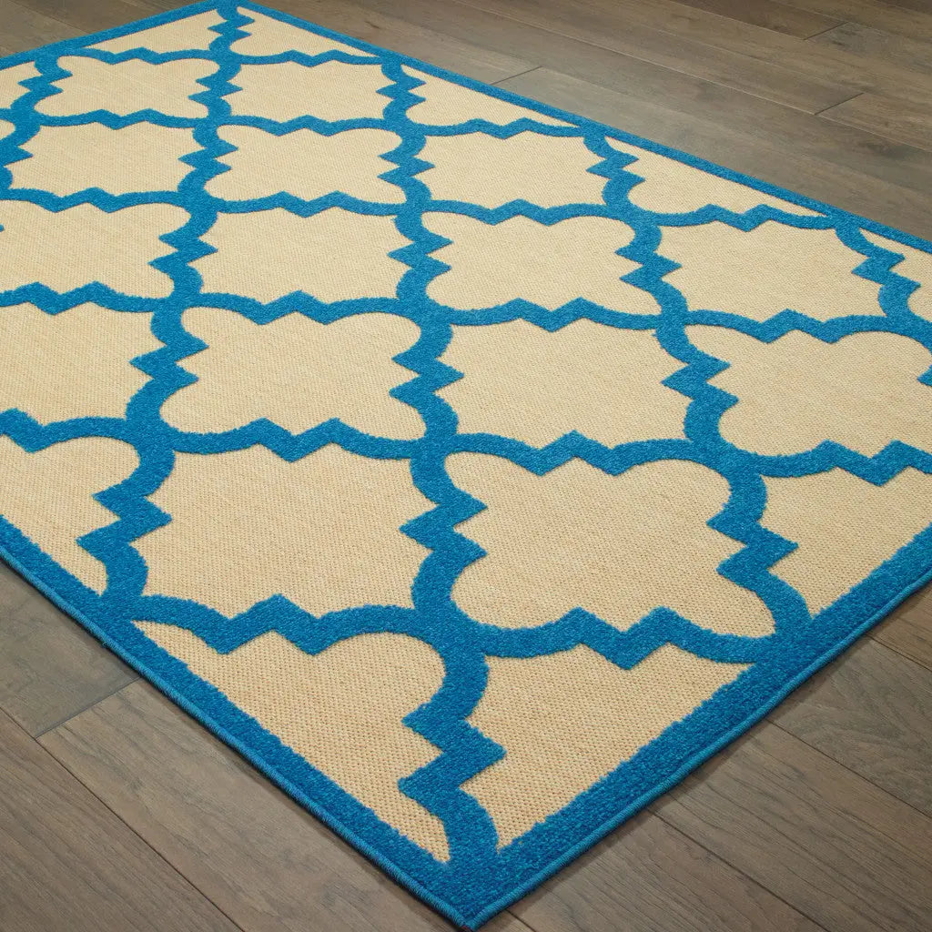 10' X 13' Blue and Beige Geometric Stain Resistant Indoor Outdoor Area Rug Homeroots Outdoor
