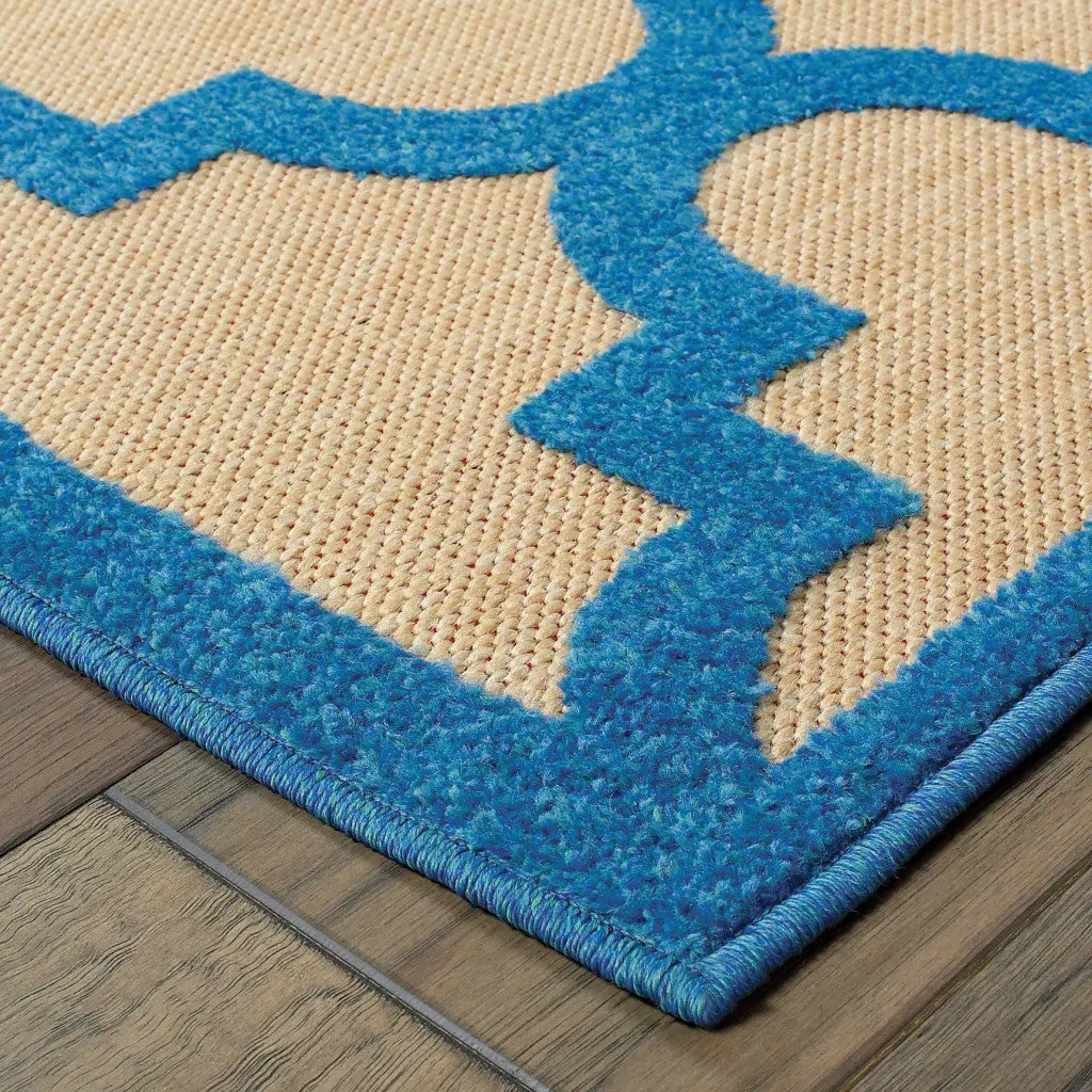 10' X 13' Blue and Beige Geometric Stain Resistant Indoor Outdoor Area Rug Homeroots Outdoor