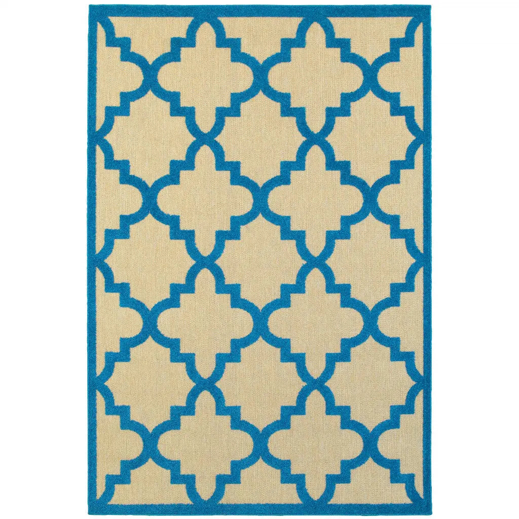 10' X 13' Blue and Beige Geometric Stain Resistant Indoor Outdoor Area Rug Homeroots Outdoor
