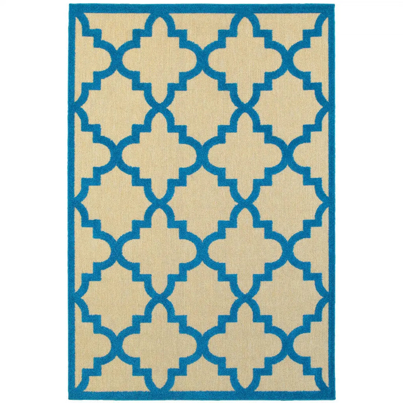 10' X 13' Blue and Beige Geometric Stain Resistant Indoor Outdoor Area Rug Homeroots Outdoor