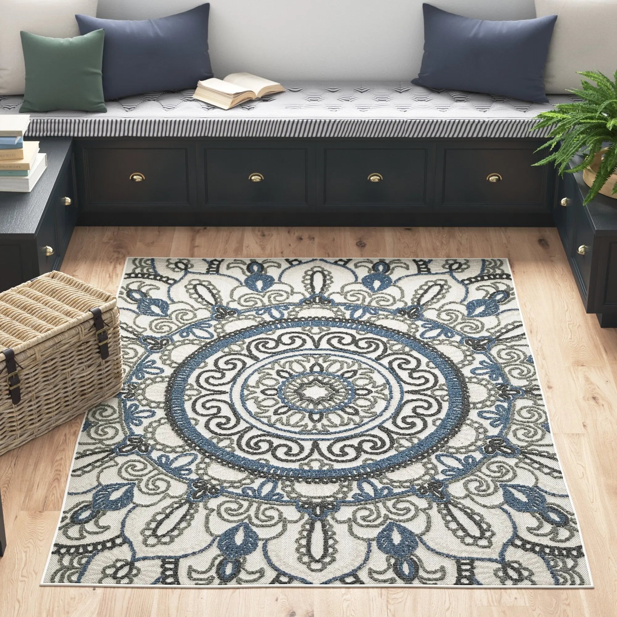 10' X 13' Blue and Beige Geometric Stain Resistant Indoor Outdoor Area Rug Homeroots Outdoor