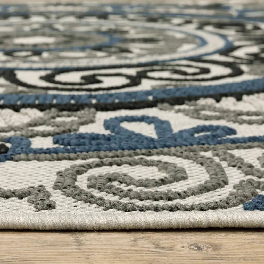 10' X 13' Blue and Beige Geometric Stain Resistant Indoor Outdoor Area Rug Homeroots Outdoor
