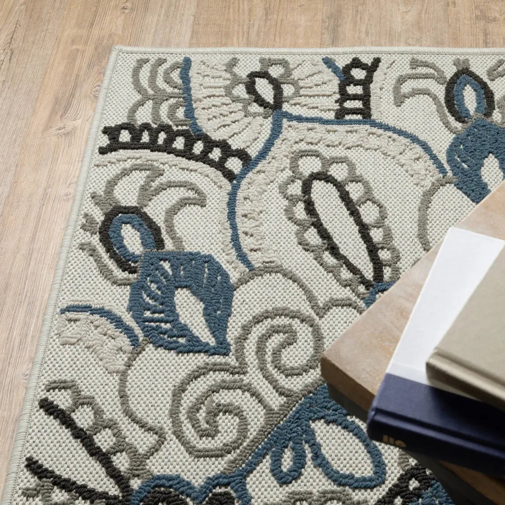 10' X 13' Blue and Beige Geometric Stain Resistant Indoor Outdoor Area Rug Homeroots Outdoor