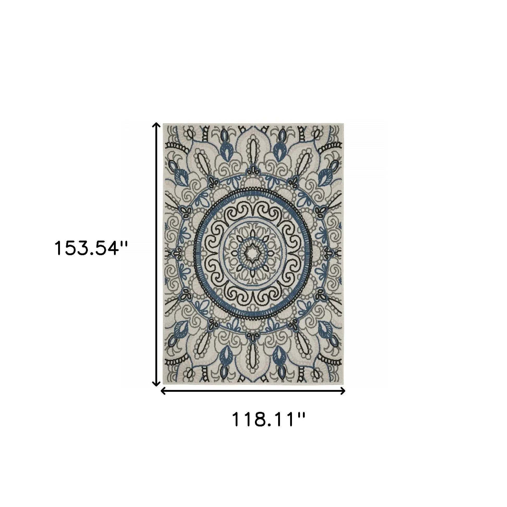 10' X 13' Blue and Beige Geometric Stain Resistant Indoor Outdoor Area Rug Homeroots Outdoor