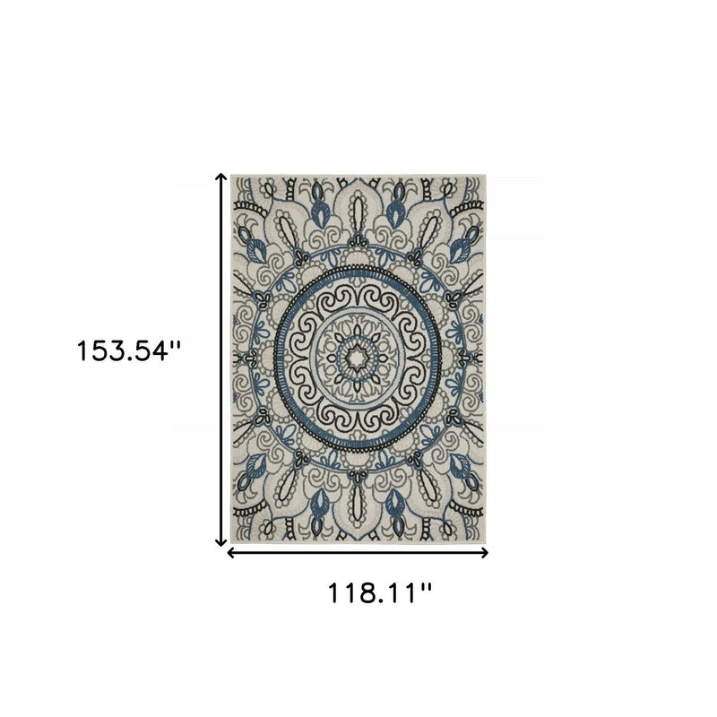 10' X 13' Blue and Beige Geometric Stain Resistant Indoor Outdoor Area Rug Homeroots Outdoor
