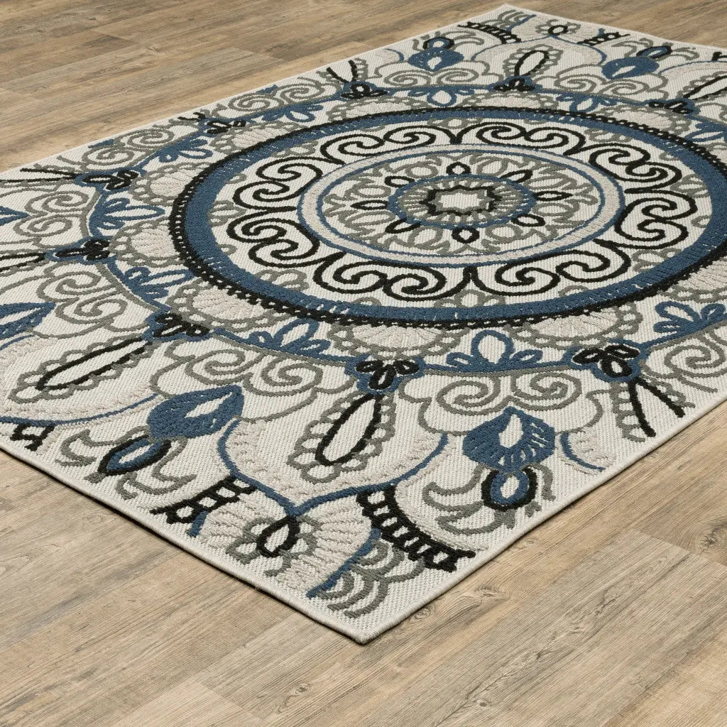 10' X 13' Blue and Beige Geometric Stain Resistant Indoor Outdoor Area Rug Homeroots Outdoor