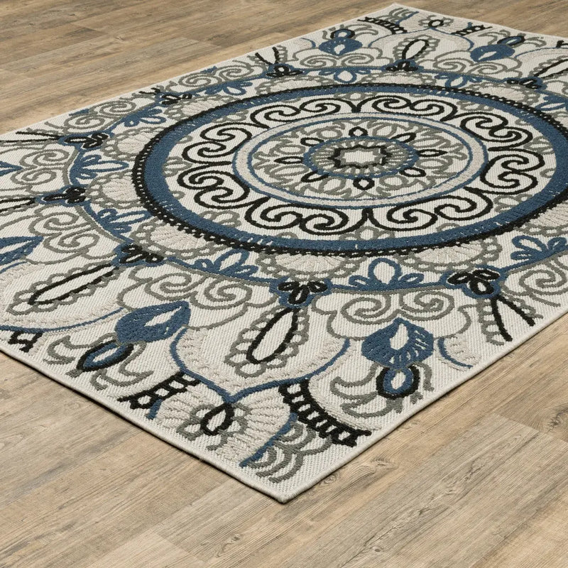 10' X 13' Blue and Beige Geometric Stain Resistant Indoor Outdoor Area Rug Homeroots Outdoor