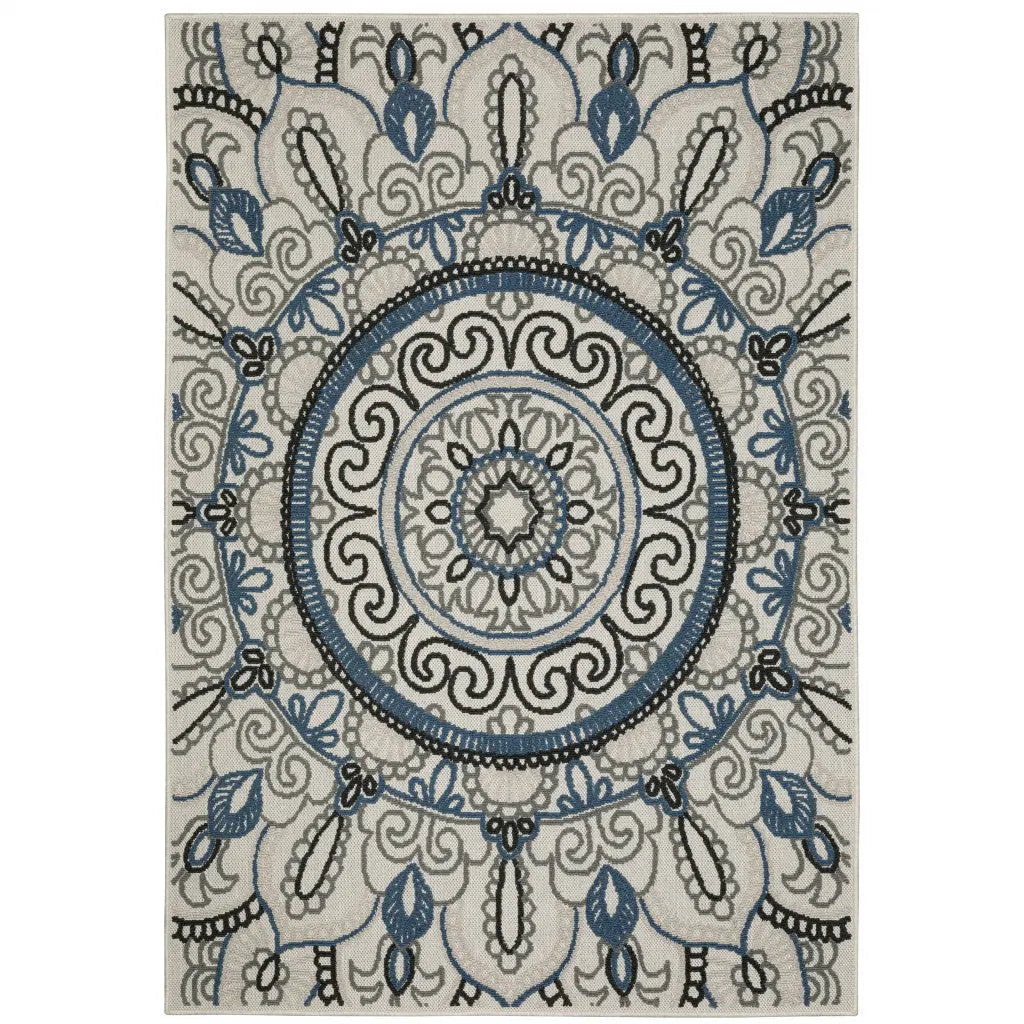 10' X 13' Blue and Beige Geometric Stain Resistant Indoor Outdoor Area Rug Homeroots Outdoor