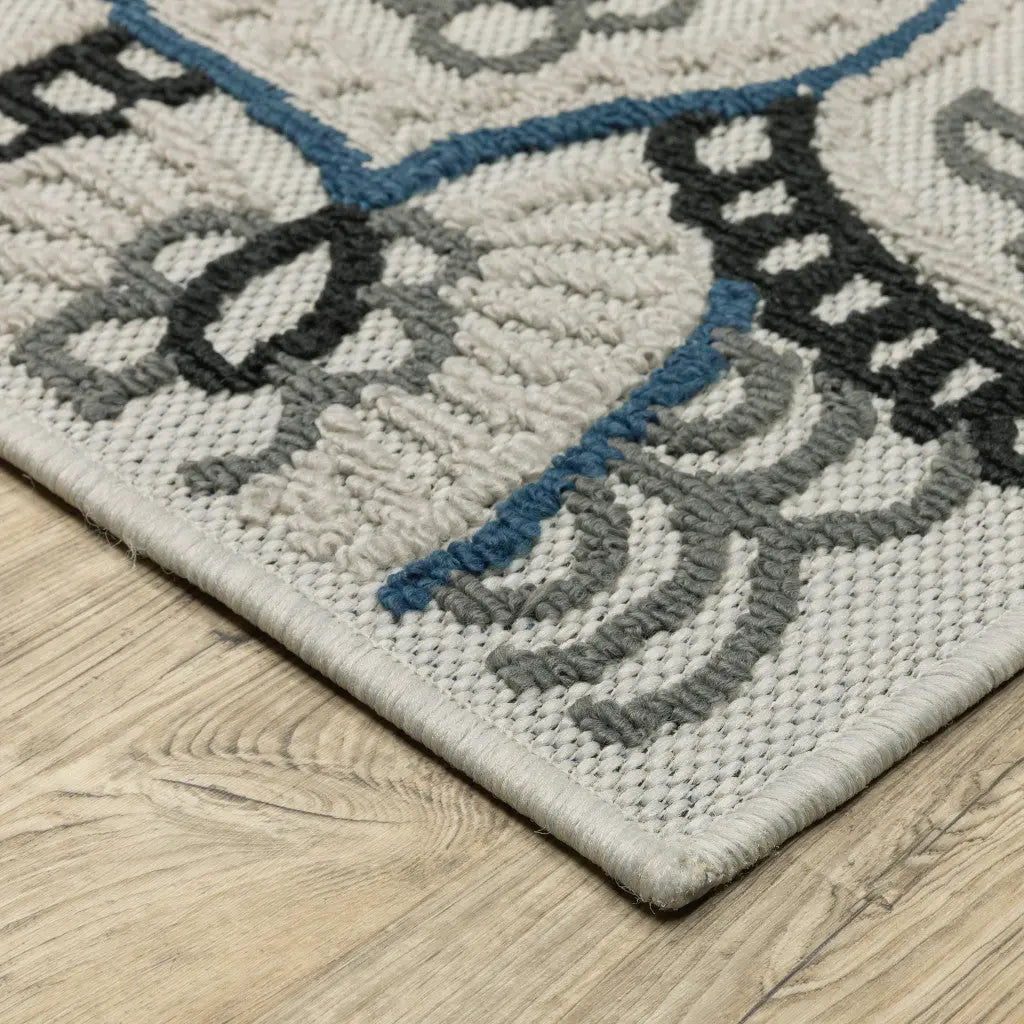 10' X 13' Blue and Beige Geometric Stain Resistant Indoor Outdoor Area Rug Homeroots Outdoor