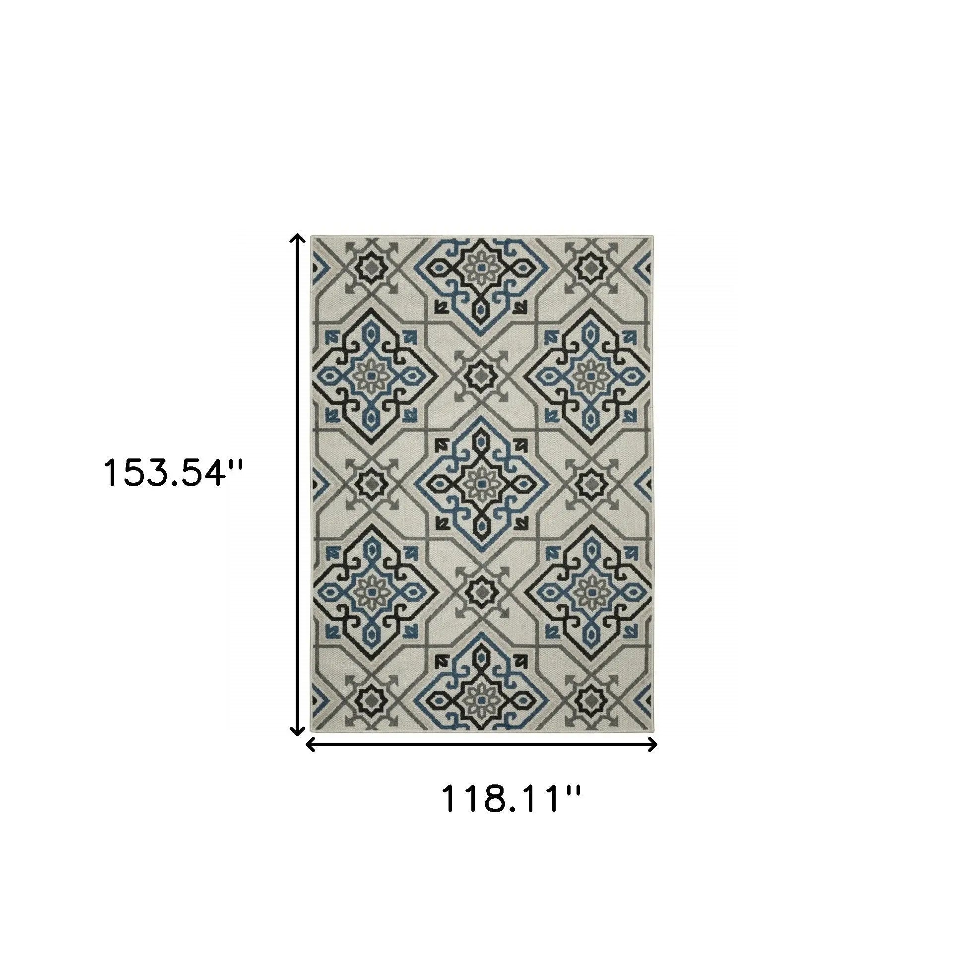 10' X 13' Blue and Beige Oriental Stain Resistant Indoor Outdoor Area Rug Homeroots Outdoor