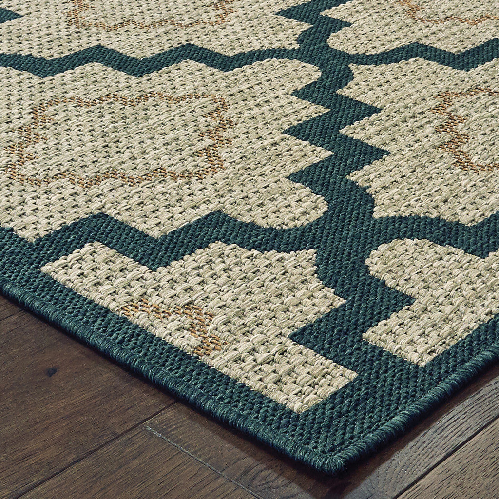 10' X 13' Blue and Gray Geometric Stain Resistant Indoor Outdoor Area Rug Homeroots Outdoor