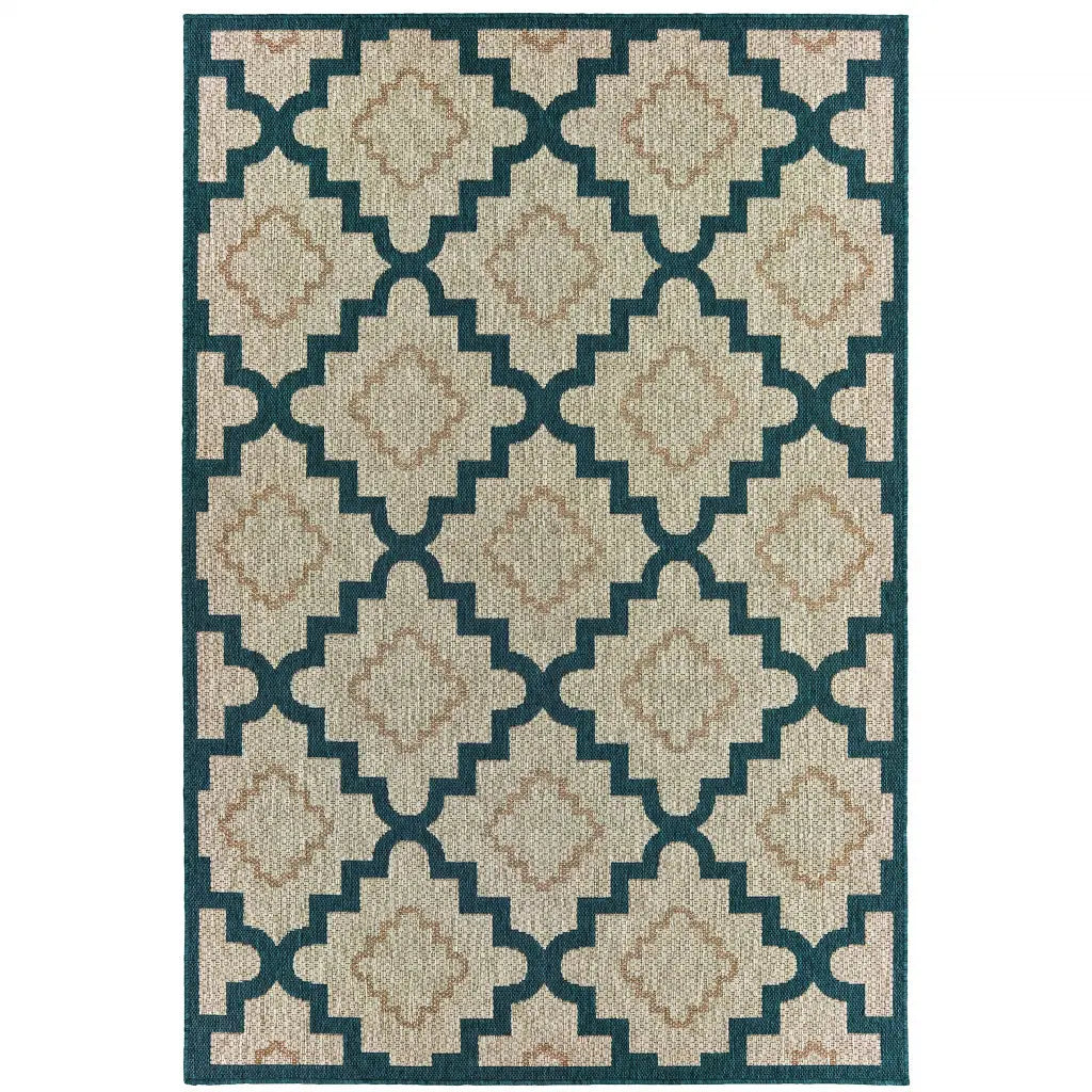 10' X 13' Blue and Gray Geometric Stain Resistant Indoor Outdoor Area Rug Homeroots Outdoor