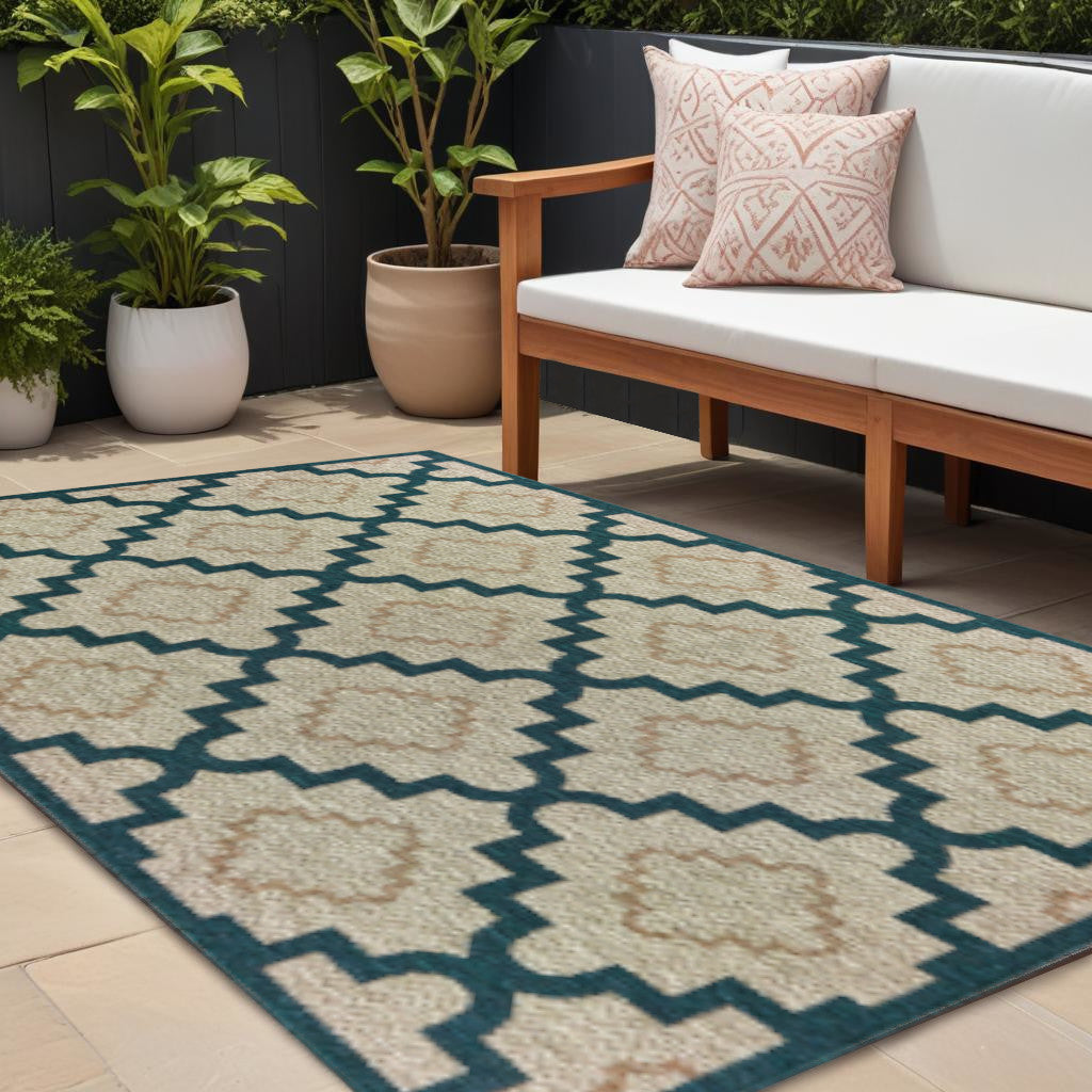 10' X 13' Blue and Gray Geometric Stain Resistant Indoor Outdoor Area Rug Homeroots Outdoor