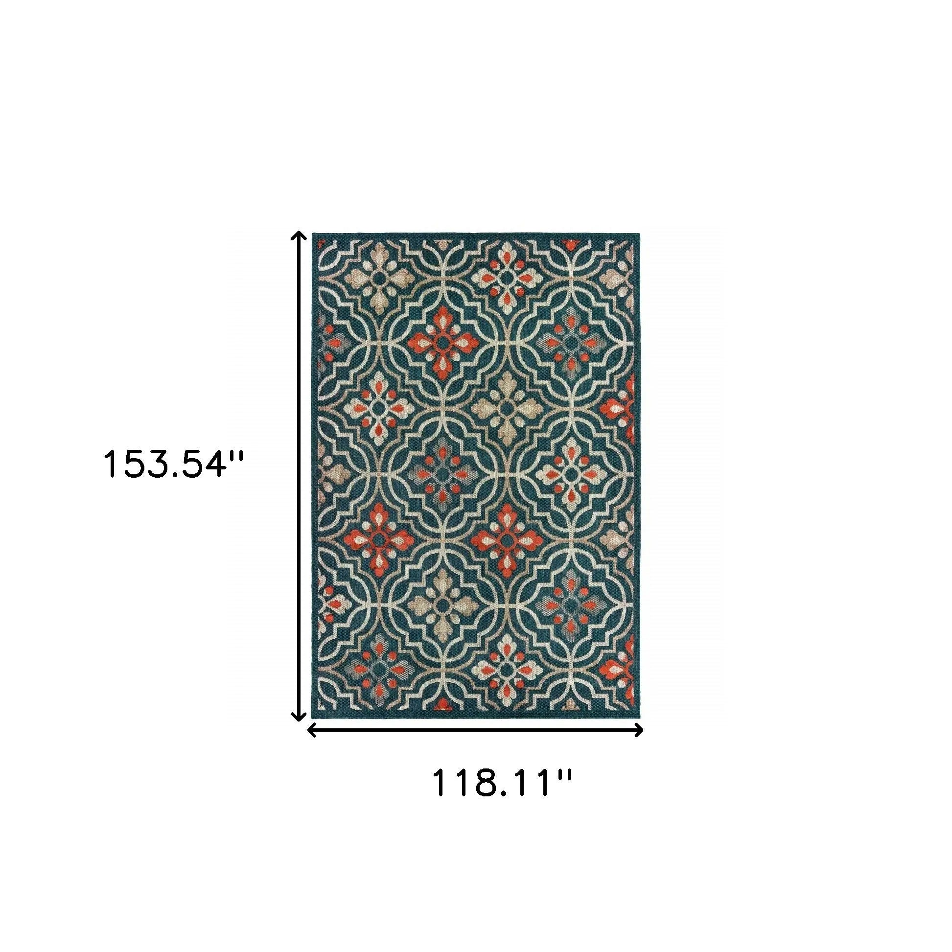 10' X 13' Blue and Orange Moroccan Indoor Outdoor Area Rug Homeroots Outdoor