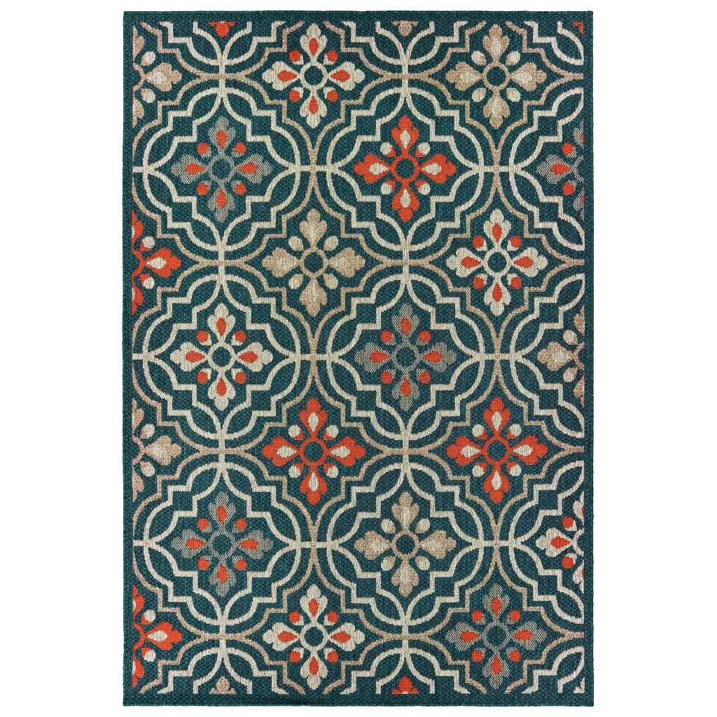 10' X 13' Blue and Orange Moroccan Indoor Outdoor Area Rug Homeroots Outdoor