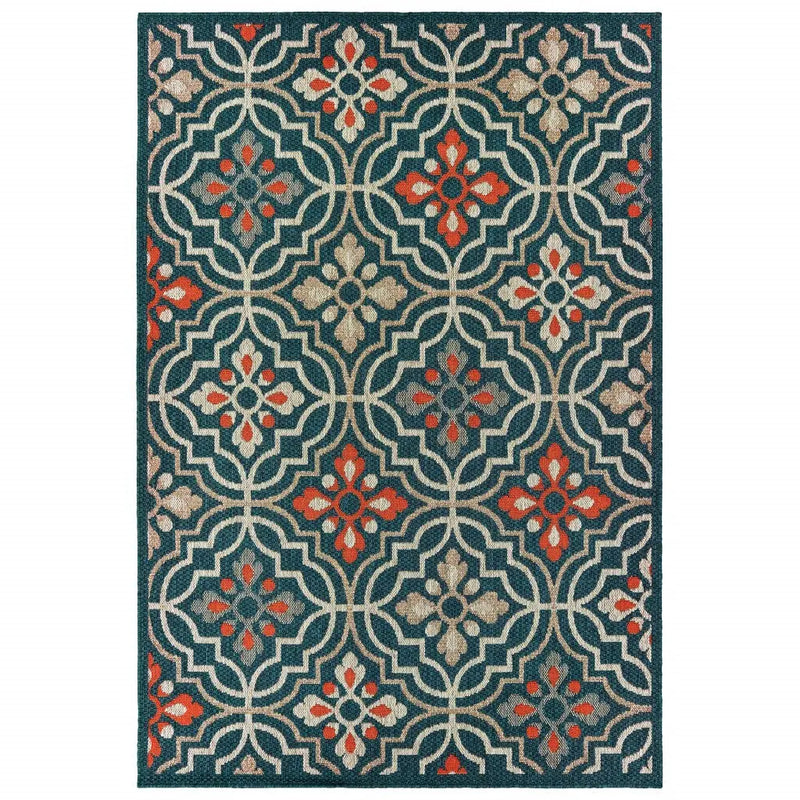 10' X 13' Blue and Orange Moroccan Indoor Outdoor Area Rug Homeroots Outdoor