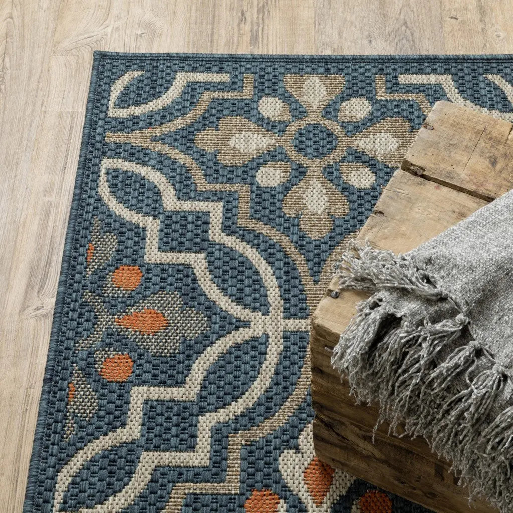 10' X 13' Blue and Orange Moroccan Indoor Outdoor Area Rug Homeroots Outdoor