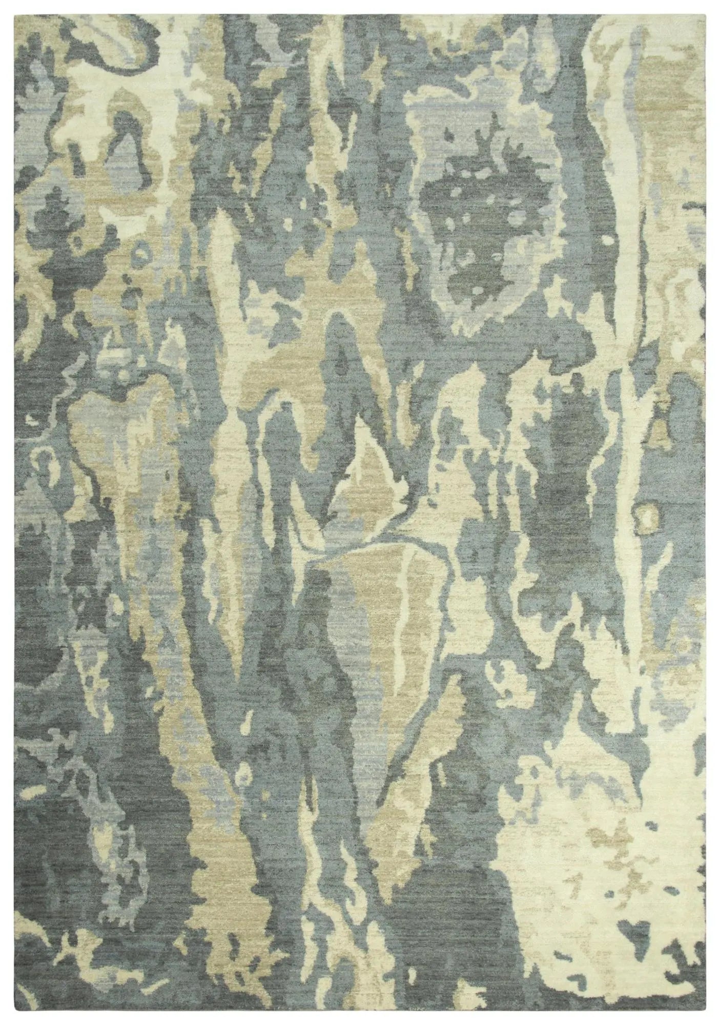 10' X 13' Gray Cream Yellow And Teal New Zealand Lambs Wool Abstract Hand Carved Handmade Area Rug Homeroots Home Decor