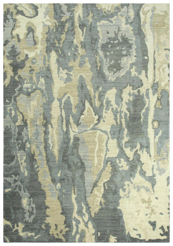 10' X 13' Gray Cream Yellow And Teal New Zealand Lambs Wool Abstract Hand Carved Handmade Area Rug Homeroots Home Decor