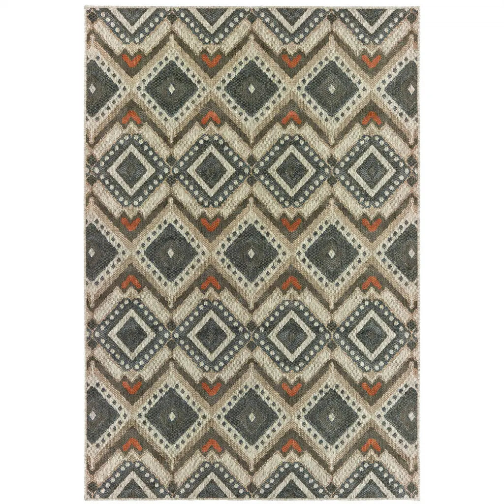 10' X 13' Gray Geometric Stain Resistant Indoor Outdoor Area Rug Homeroots Outdoor