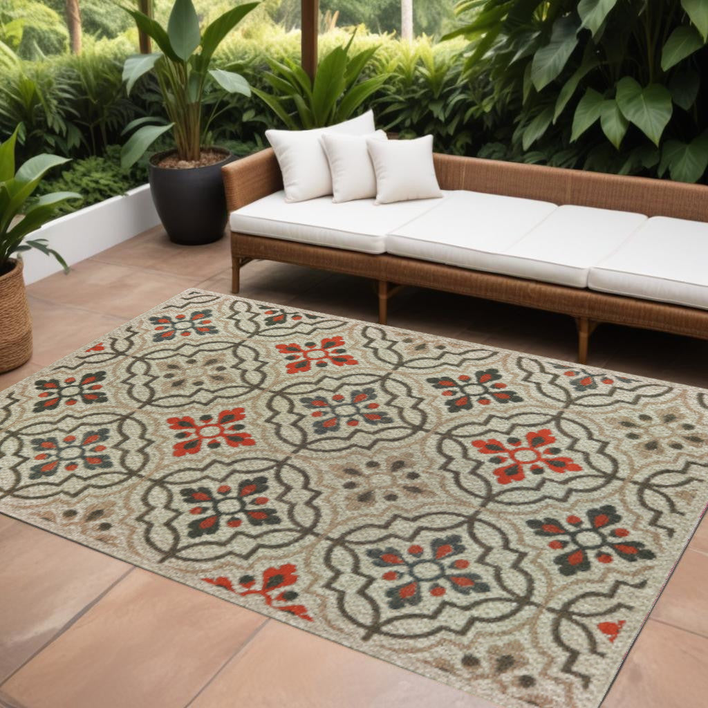 10' X 13' Gray Geometric Stain Resistant Indoor Outdoor Area Rug Homeroots Outdoor