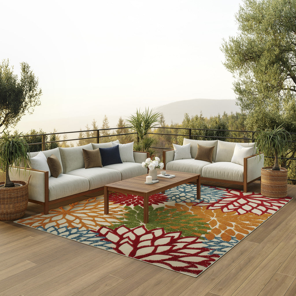 10' X 13' Green And Ivory Indoor Outdoor Area Rug - GreatEagleInc