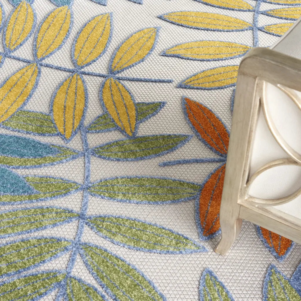 10' X 13' Ivory And Blue Indoor Outdoor Area Rug - GreatEagleInc