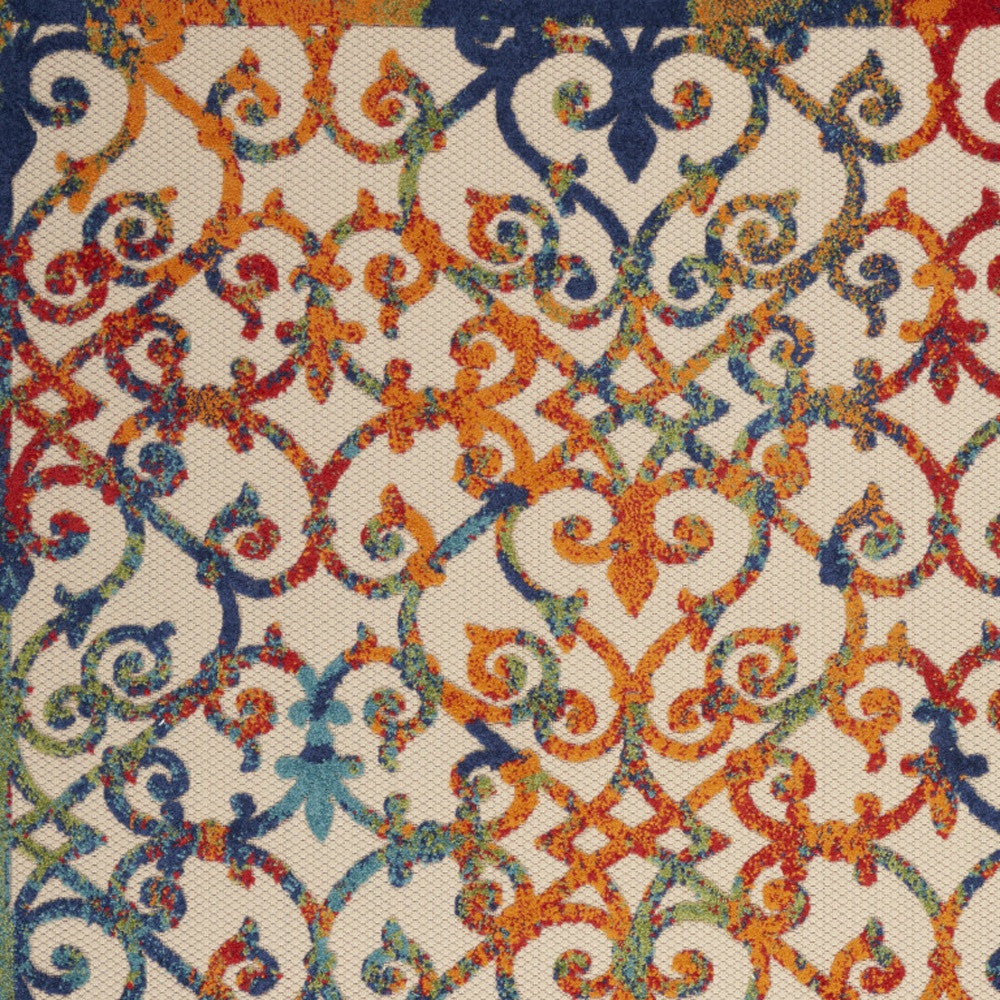 10' X 13' Ivory And Blue Indoor Outdoor Area Rug - GreatEagleInc