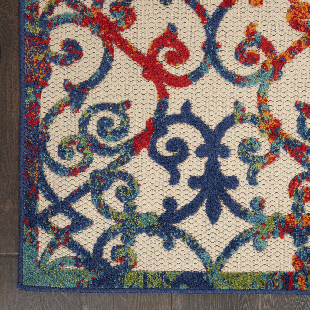 10' X 13' Ivory And Blue Indoor Outdoor Area Rug - GreatEagleInc