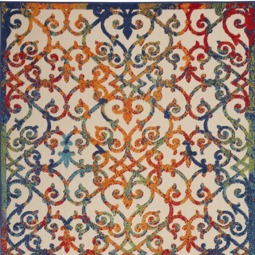 10' X 13' Ivory And Blue Indoor Outdoor Area Rug - GreatEagleInc