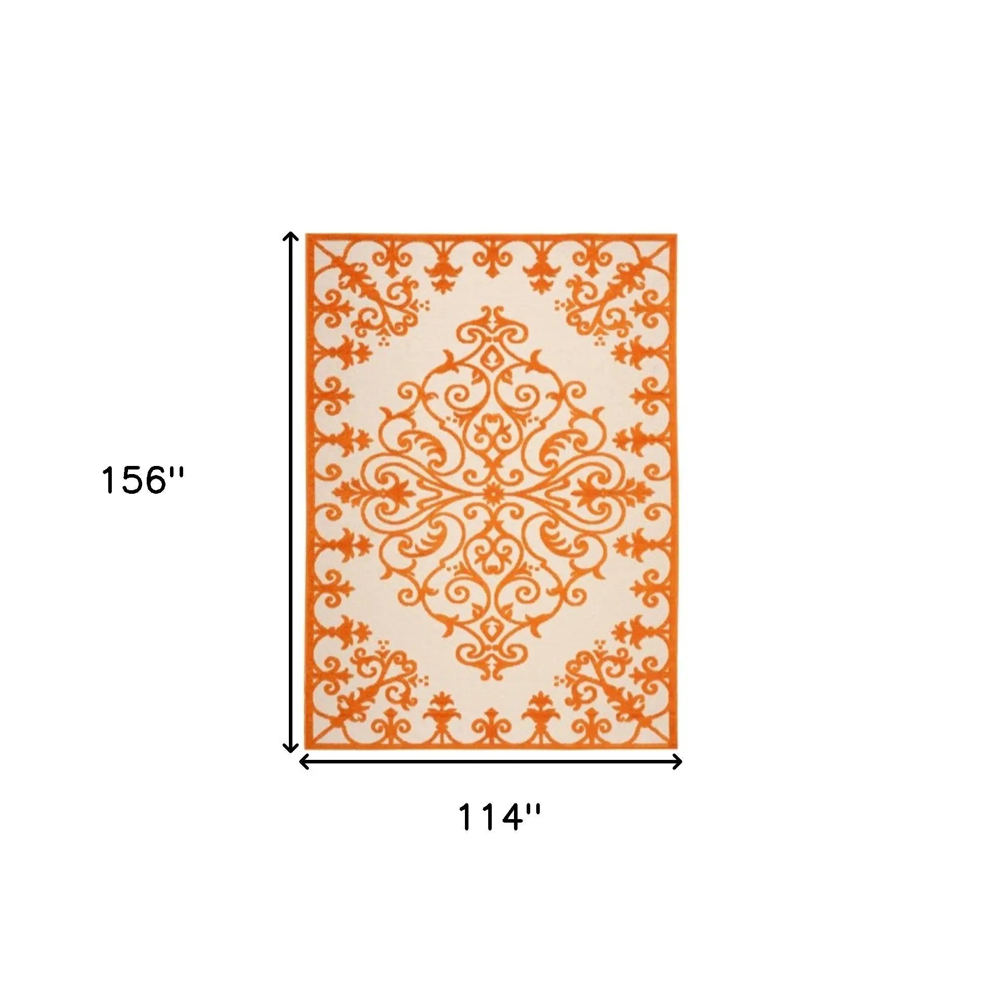 10' X 13' Orange And Ivory Indoor Outdoor Area Rug - GreatEagleInc