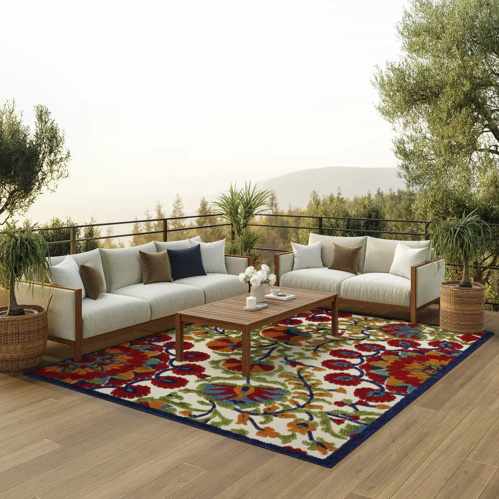 10' X 13' Red And Ivory Indoor Outdoor Area Rug - GreatEagleInc