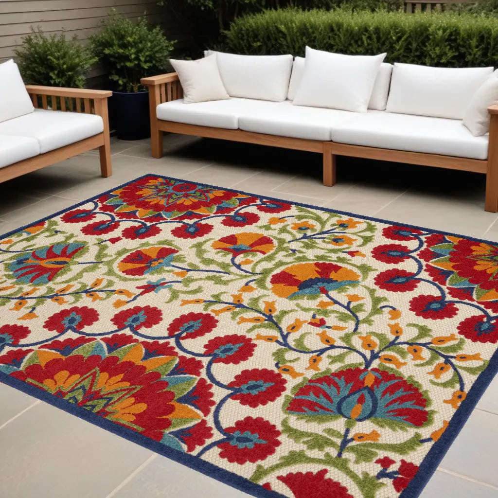 10' X 13' Red And Ivory Indoor Outdoor Area Rug - GreatEagleInc