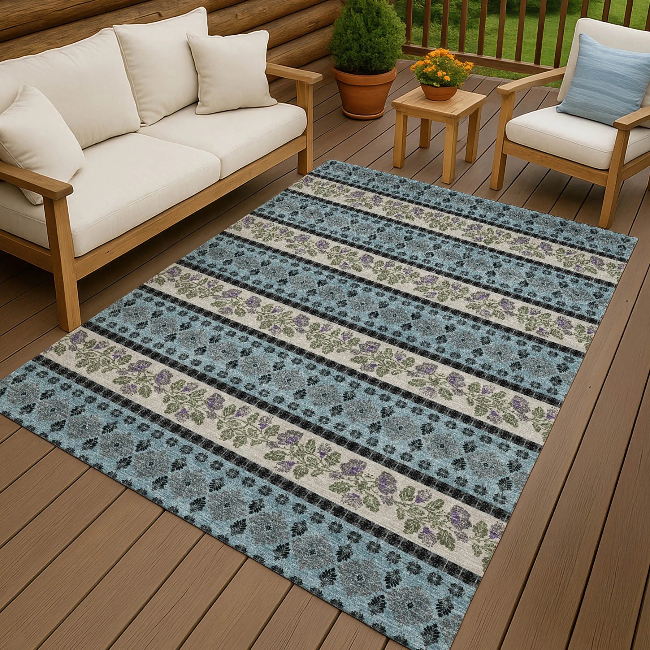 10' X 14' Aqua And Charcoal Striped Washable Indoor Outdoor Area Rug Homeroots Outdoor