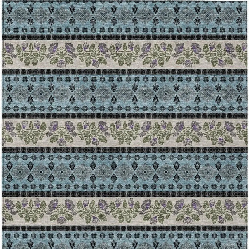 10' X 14' Aqua And Charcoal Striped Washable Indoor Outdoor Area Rug Homeroots Outdoor