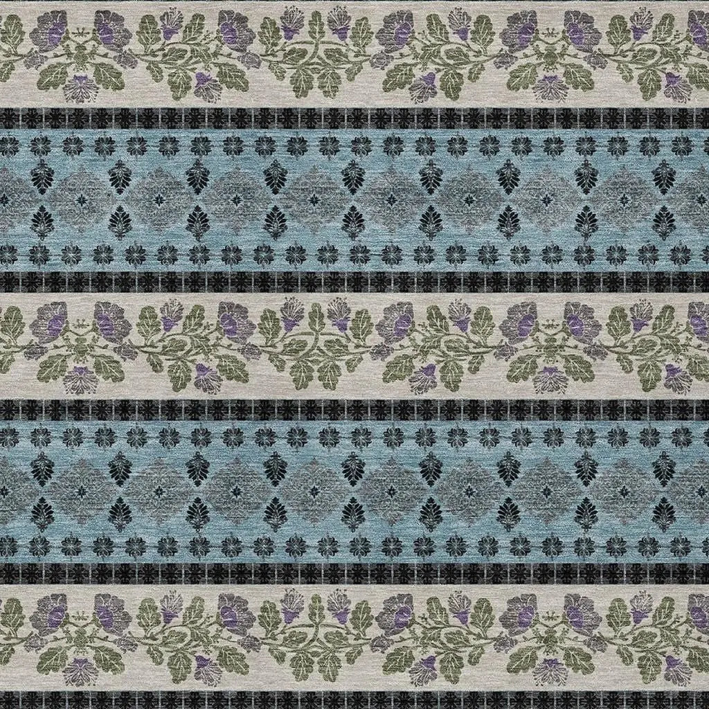 10' X 14' Aqua And Charcoal Striped Washable Indoor Outdoor Area Rug Homeroots Outdoor