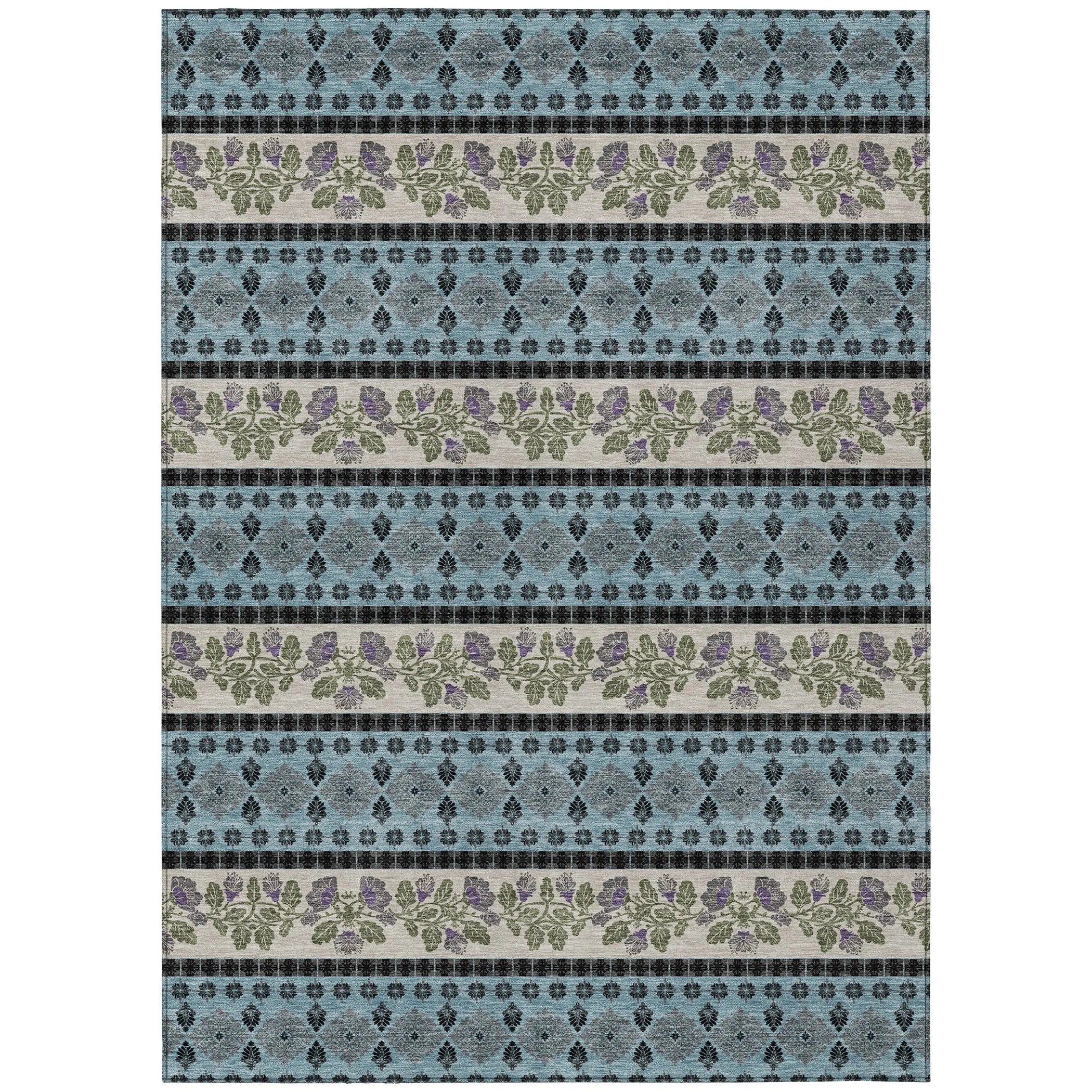 10' X 14' Aqua And Charcoal Striped Washable Indoor Outdoor Area Rug Homeroots Outdoor
